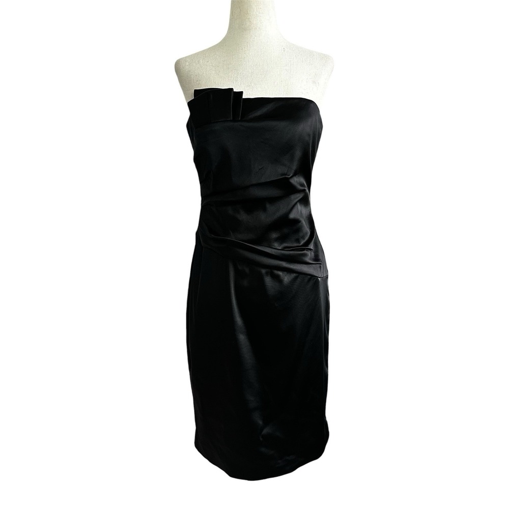 White House Black Market Size 4 Midi Strapless Black Dress Lined Satin | 13-36